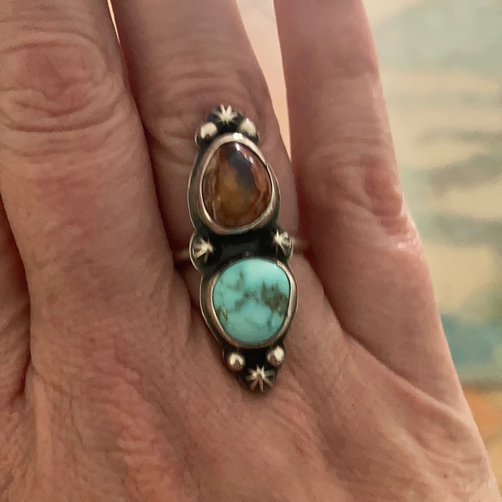 COPY - Opal and turquoise sterling silver ring si…